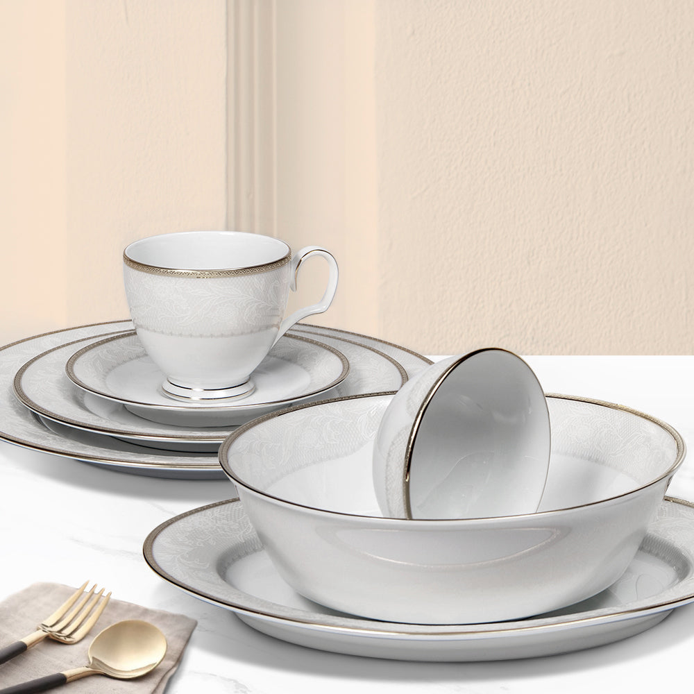 Noritake 96Pcs Dinner & Tea Set for 12 Person - Flanders Platinum