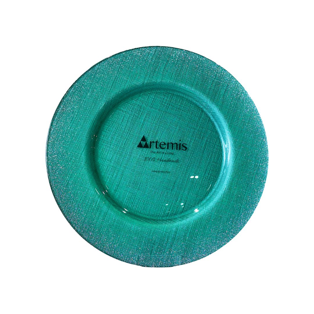 Charger Plate 33CM Border Silver Glitter Tiffany Blue