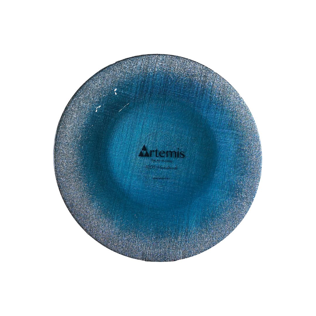 Charger Plate 33CM Silver Glitter Border Riviera Blue