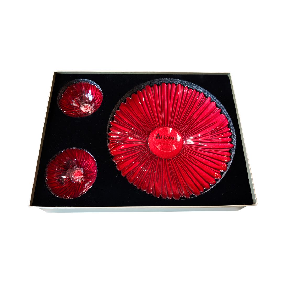 3-Piece Alma Flower Bowl Gift Set - Red