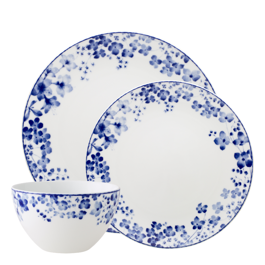 Noritake 12Pc Dinner Set For 4 Person-Bloomington Road Blue