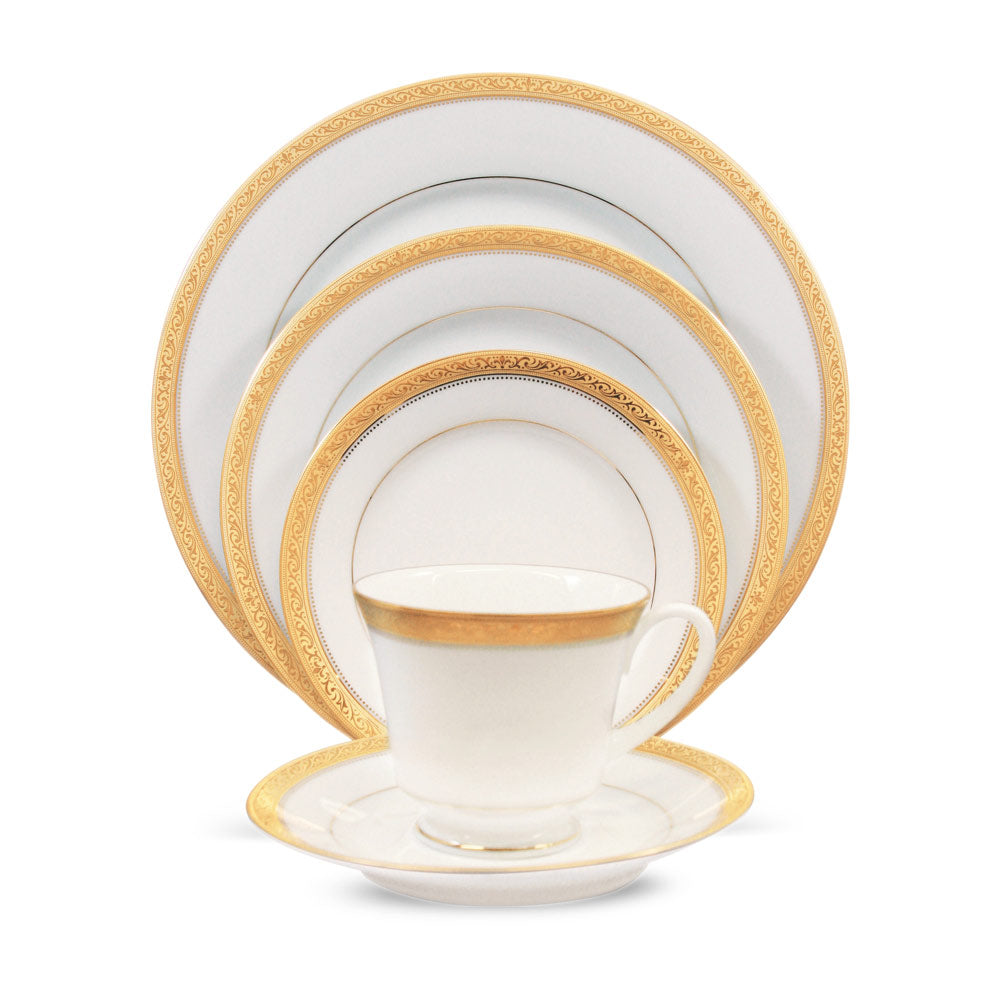 Noritake 96 Pcs Dinner & Tea Set for 12 Person - Signature Gold