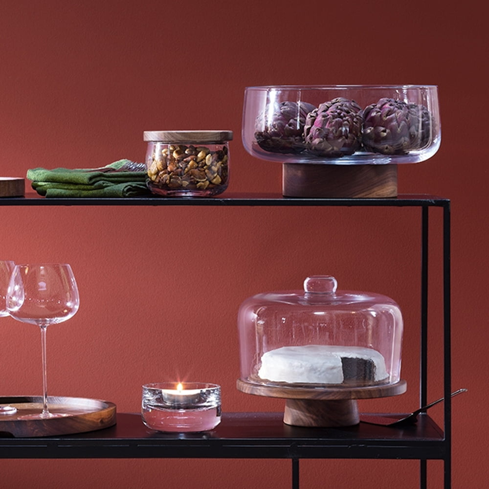 CITY BOWL & WALNUT LID Ø32CM CLEAR (GLASS CONTAINER)