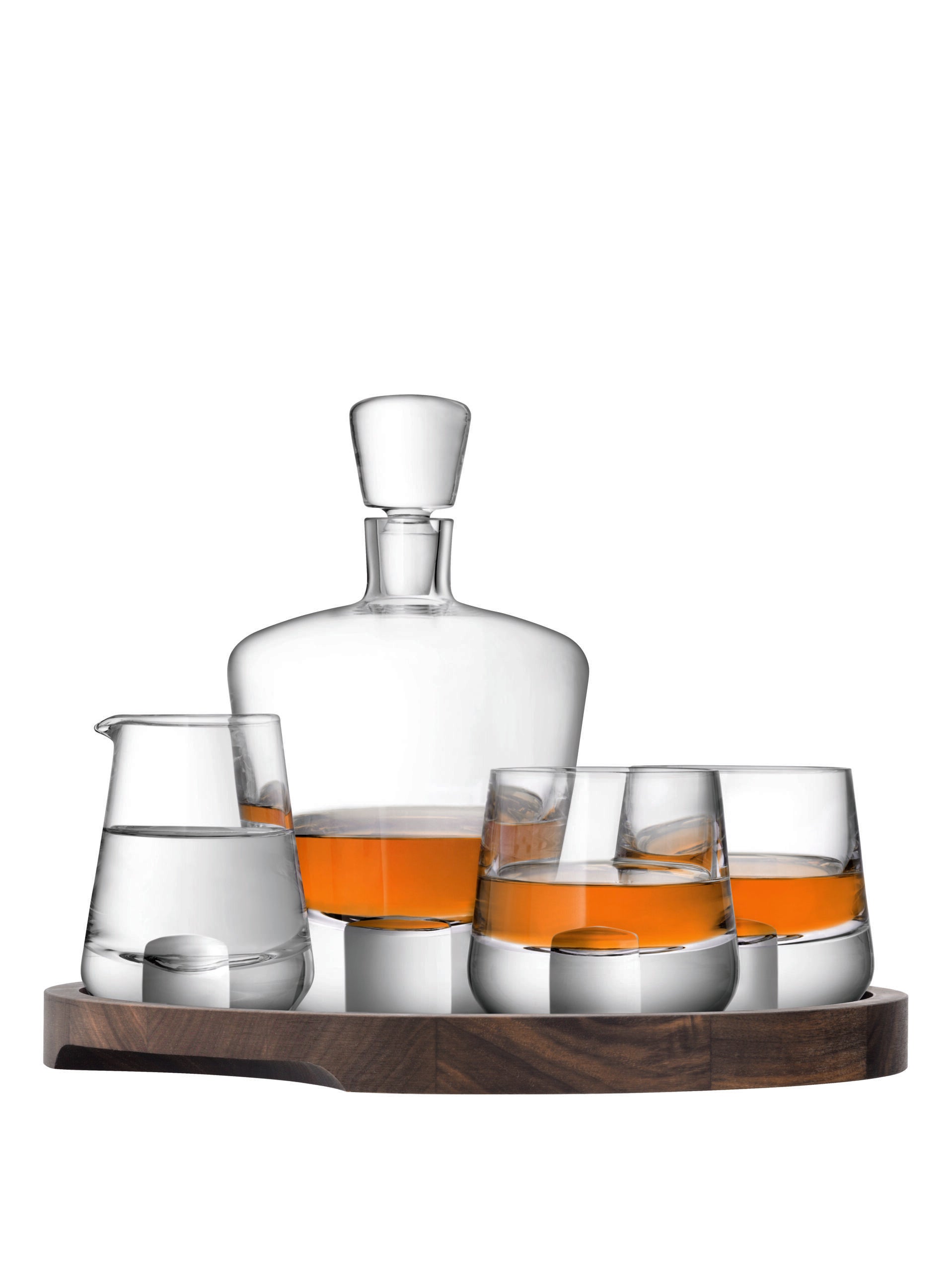 LSA International Whisky Cut Connoisseur Set & Walnut/Cork Serving Tray *