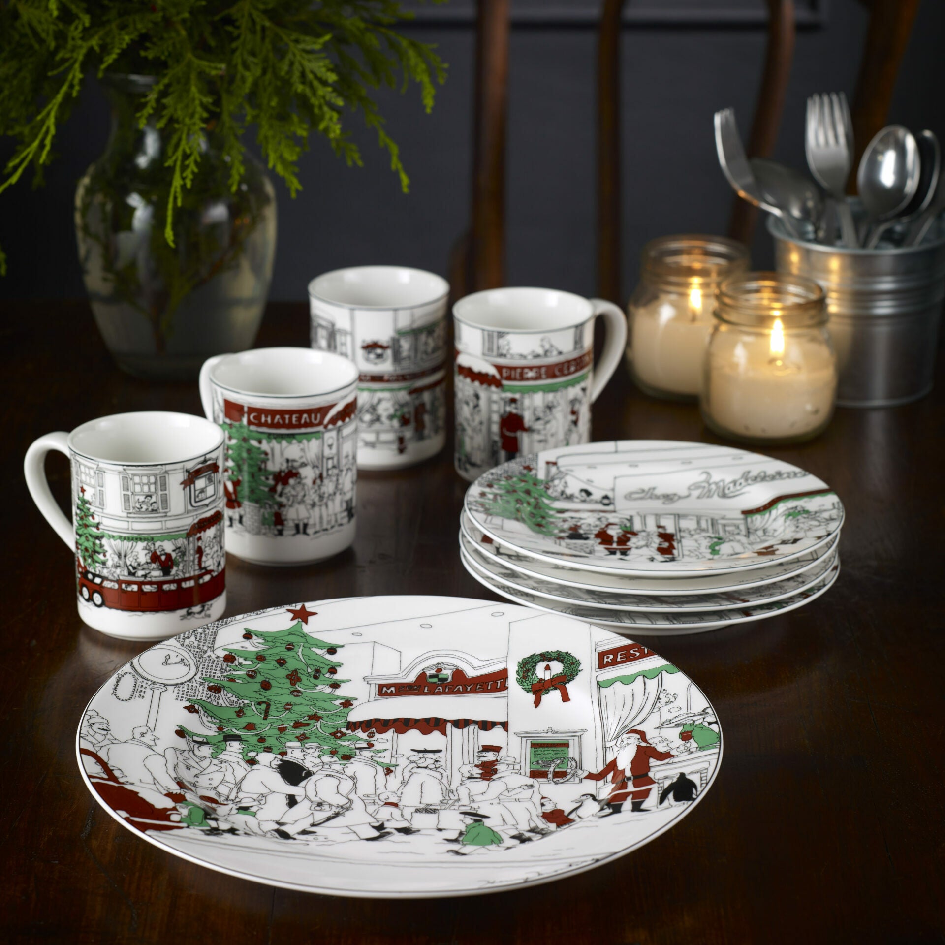 Noritake Holiday Round Platter-Le Restaurant X'Mas