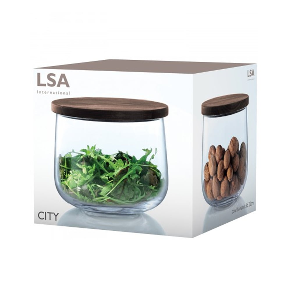 CITY BOWL & WALNUT LID Ø22CM CLEAR (GLASS CONTAINER)