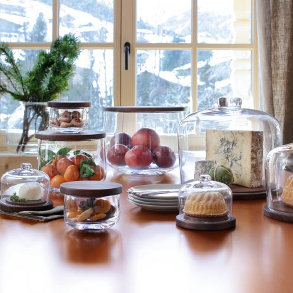 CITY BOWL & WALNUT LID Ø22CM CLEAR (GLASS CONTAINER)