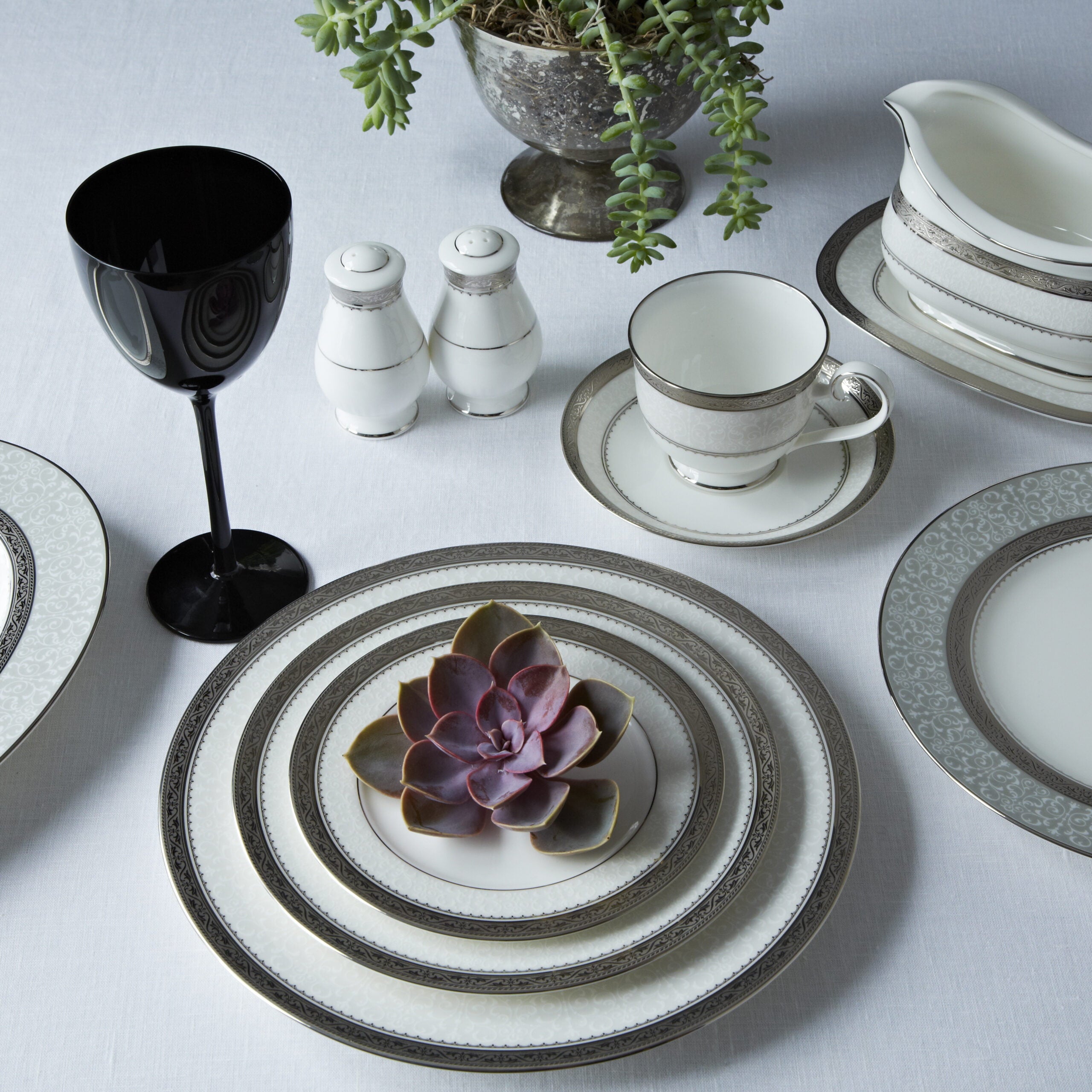 Noritake 47Pcs Dinner & Tea Set for 8 Person – Odessa Platinum