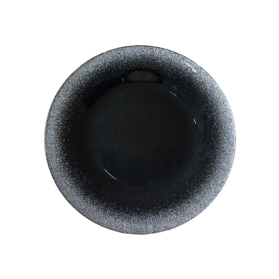 Charger Plate 33CM Round Silver Glitter Black