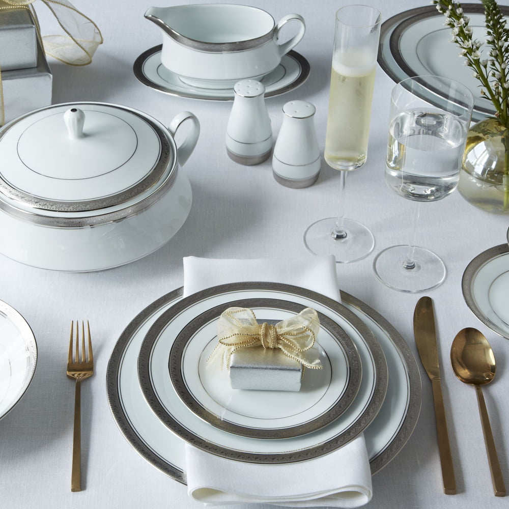 Noritake 96Pcs Dinner & Tea Set for 12 Person - Crestwood Platinum