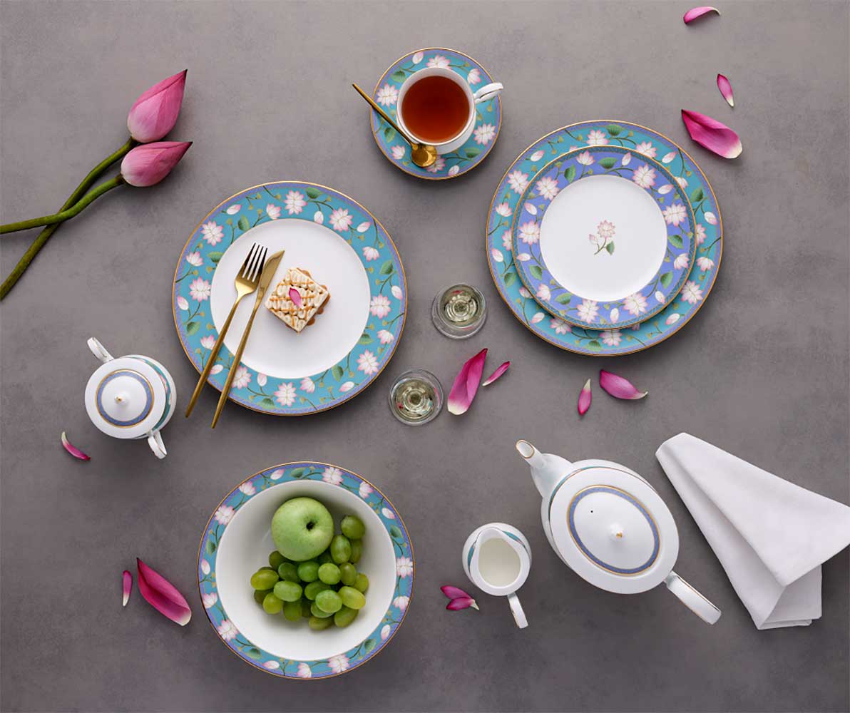 Noritake 96Pcs Dinner & Tea Set for 12 Person - Lotus Fountain