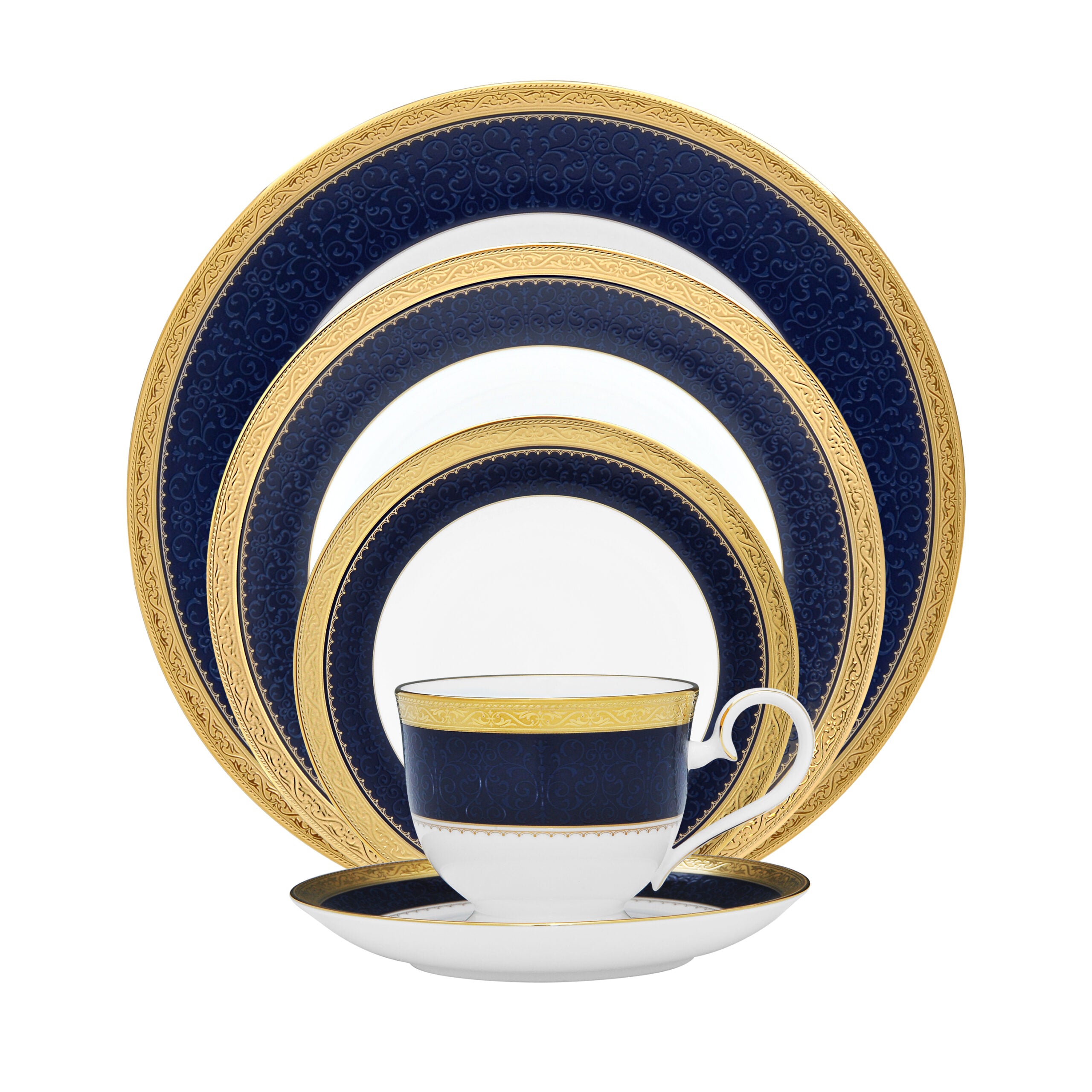 Noritake 96Pcs Dinner & Tea Set for 12 Person - Odessa Cobalt Gold