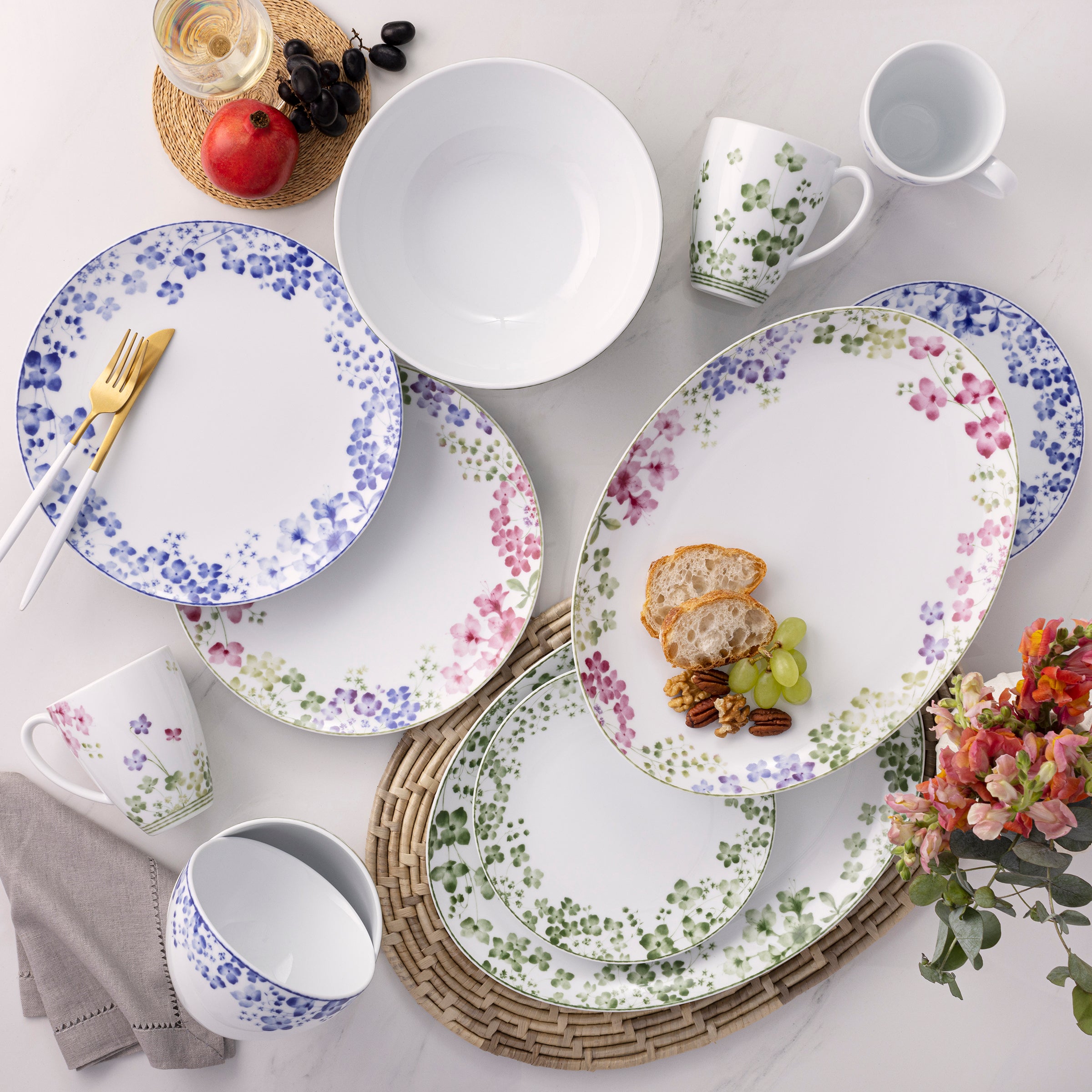 Noritake 12Pc Dinner Set For 4 Person-Bloomington Road Blue
