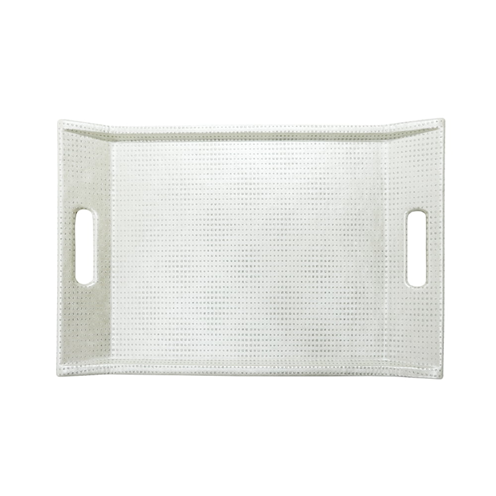 TRAY HANDLE MEDIUM 45CM X 32CM X 3XM - WHITE SILVER POINTS