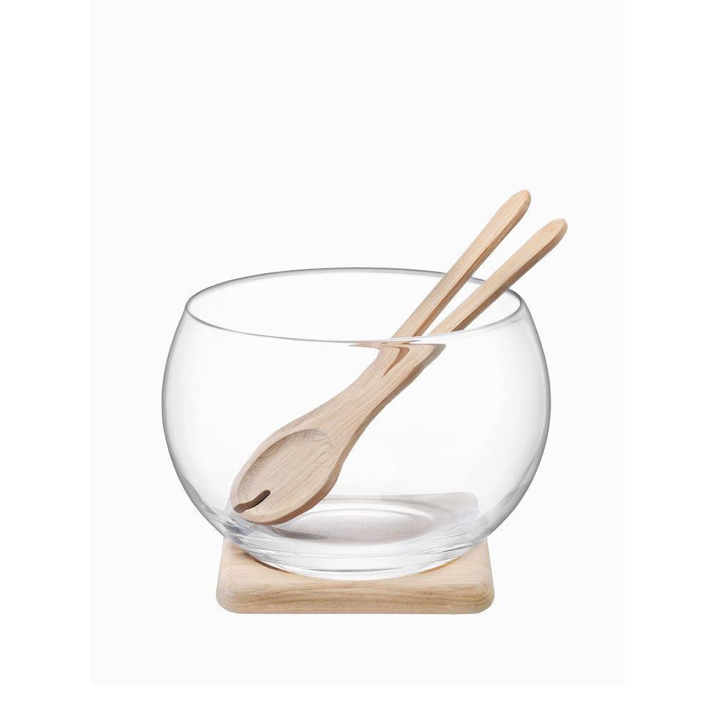 SERVE SALAD SET &amp; OAK BASE Ø27CM CLEAR *