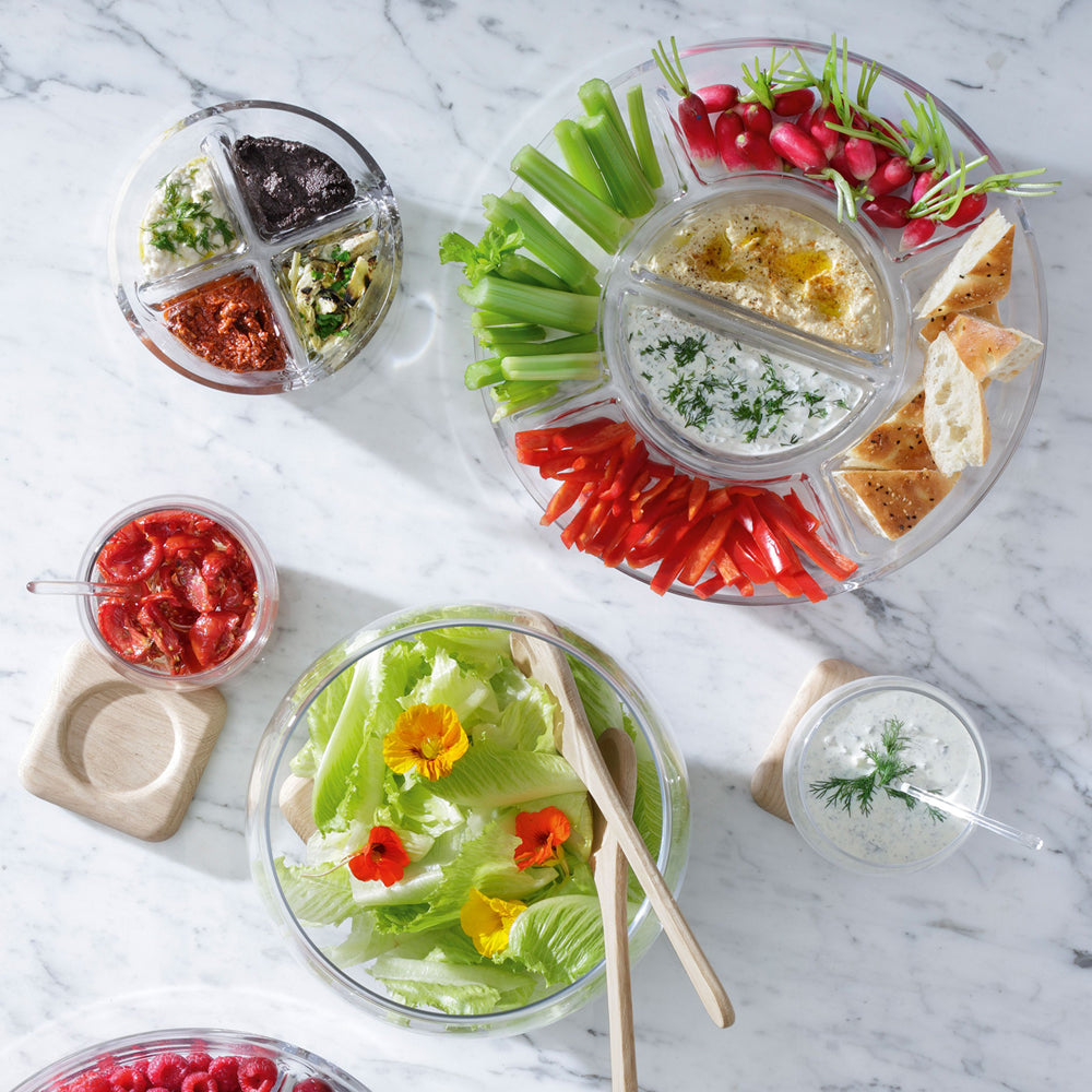 SERVE SALAD SET &amp; OAK BASE Ø27CM CLEAR *