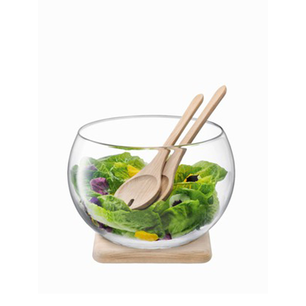 SERVE SALAD SET &amp; OAK BASE Ø27CM CLEAR *
