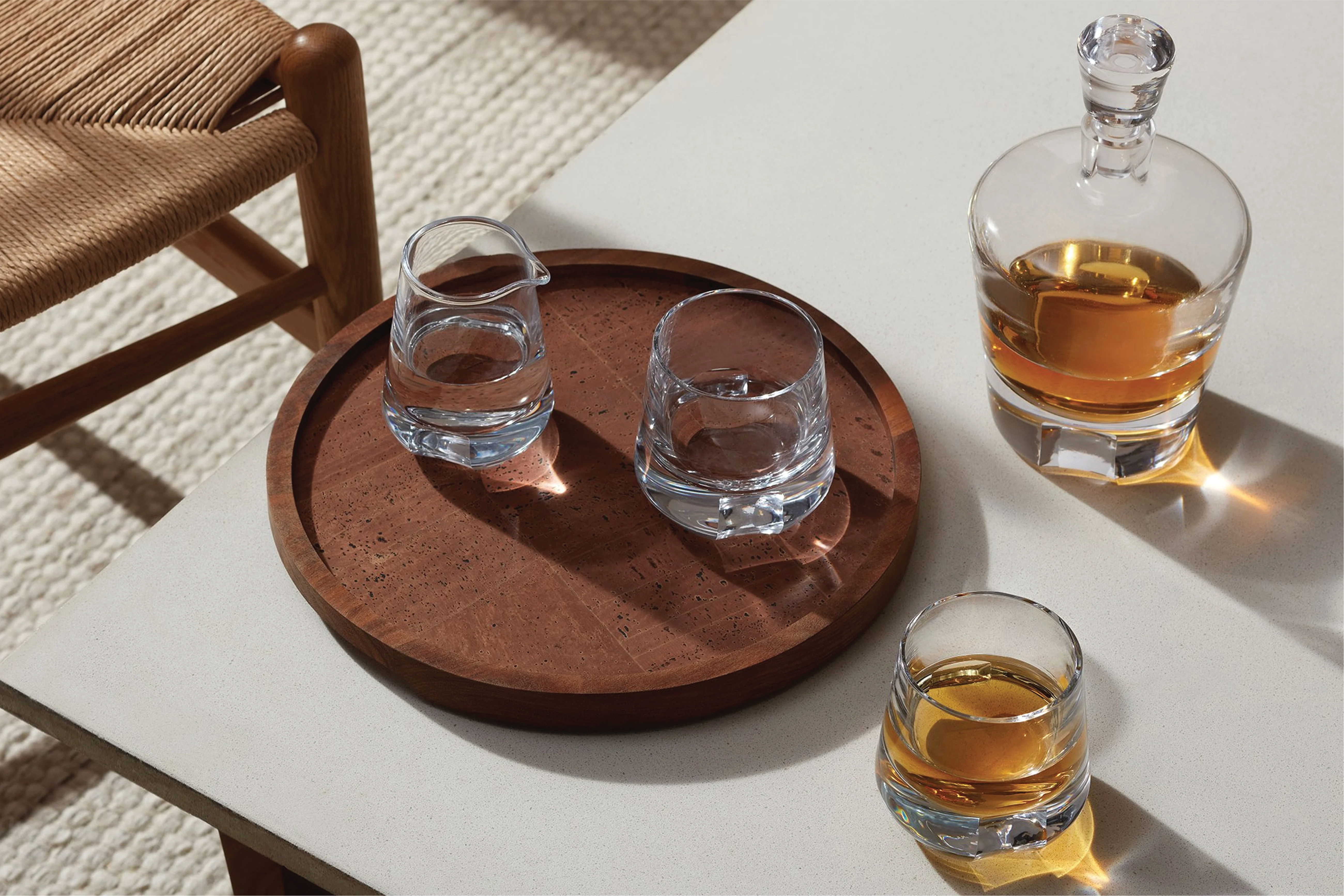 LSA International Whisky Cut Connoisseur Set &amp; Walnut/Cork Serving Tray *