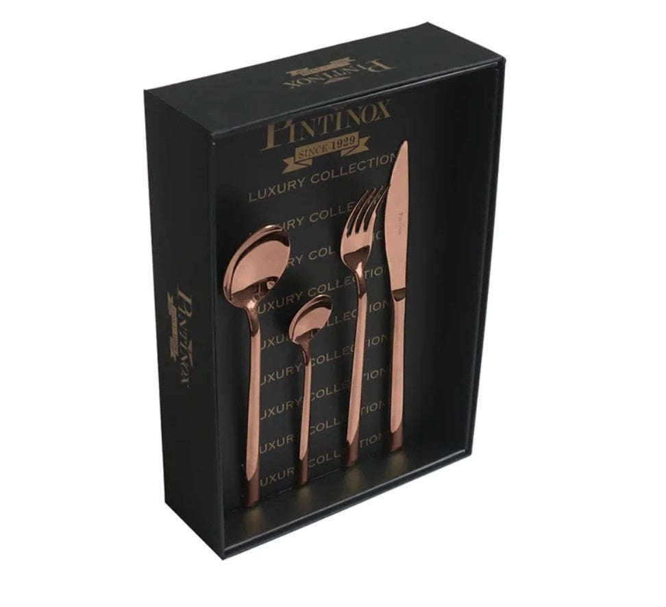 Pintinox 24Pc Cutlery Set with Gift Box-Settecento Tr Bronze