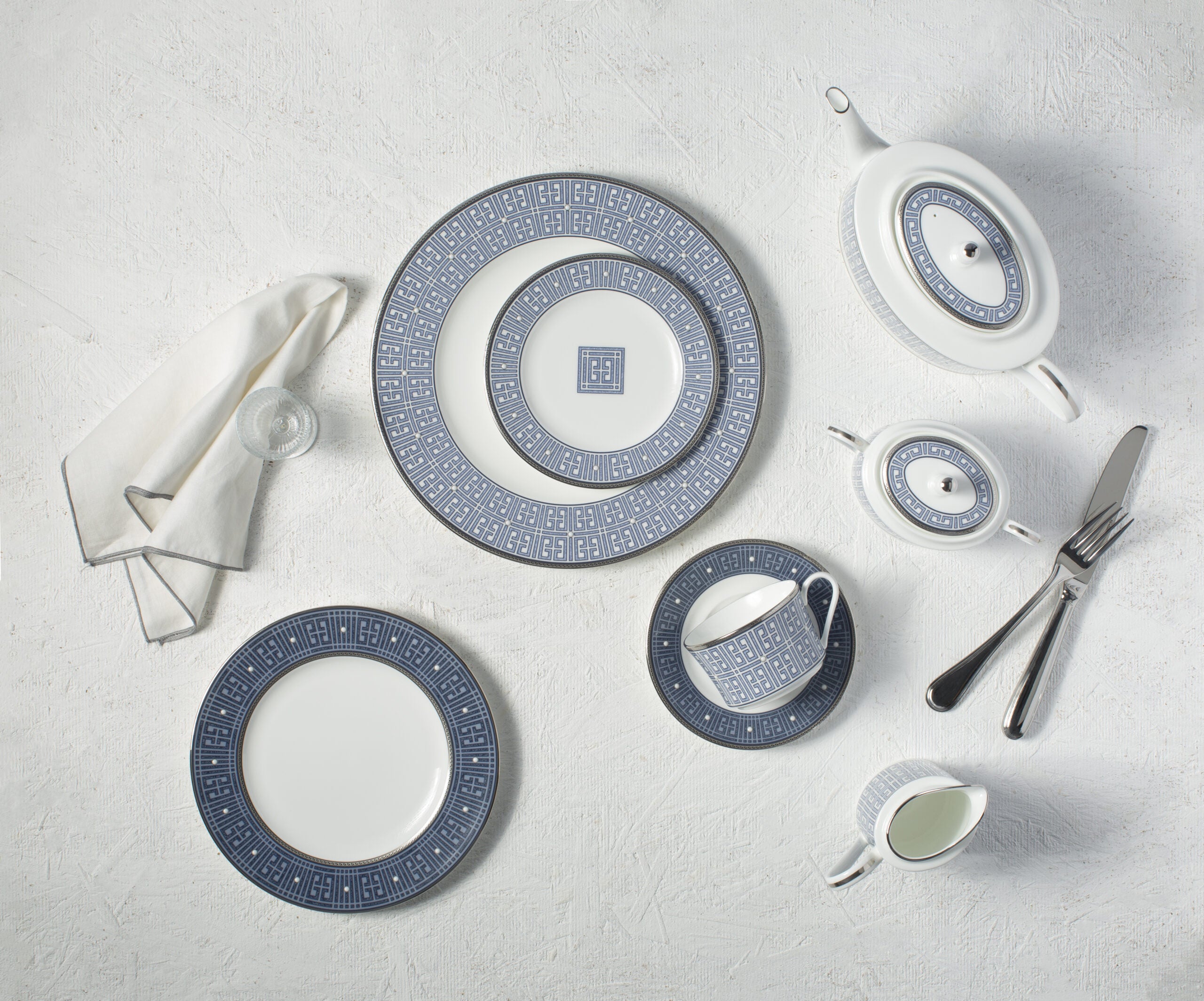 Noritake 47Pcs Dinner & Tea Set for 8 Person - Infinity Blue
