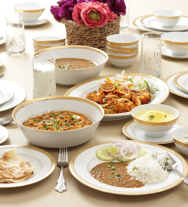 Noritake 96 Pcs Dinner & Tea Set for 12 Person - Signature Gold